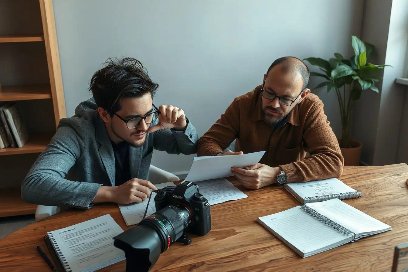 Creative producers reviewing a storyboard and shot list