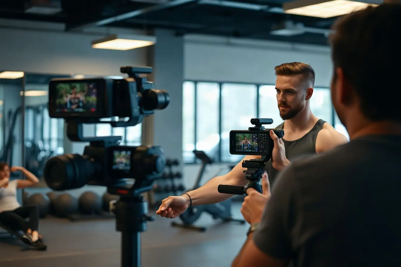 Fitness trainer being filmed for social media reels