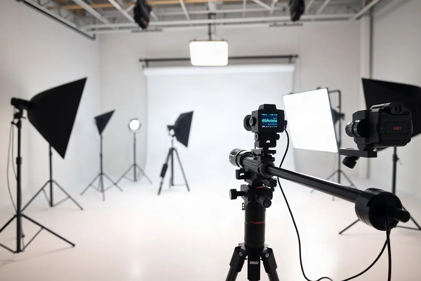Lighting setup for a product video in a bright studio